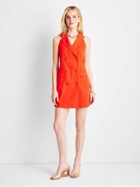 Future collective Jenne naylor Double-Breasted Orange Blazer Dress sz 8